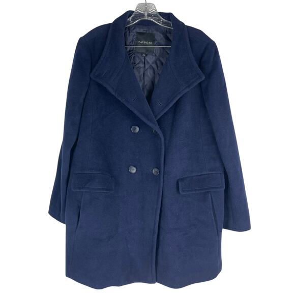 Talbots Funnel Neck Wool Alpaca Blend Double Breasted Coat Blue Size 16 - Picture 3 of 10
